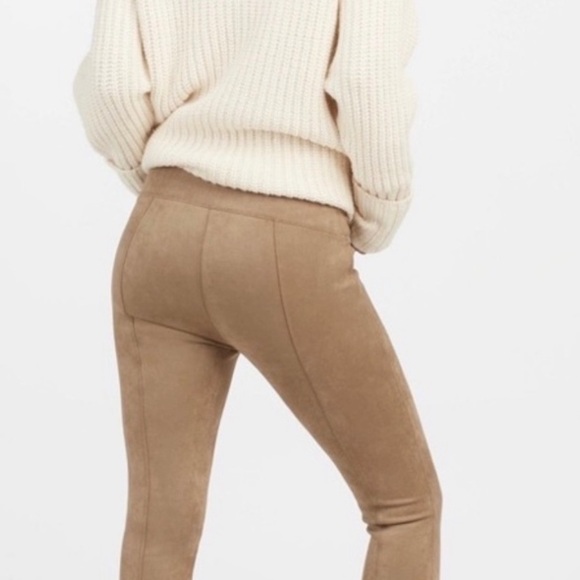 NWT SPANX Faux Suede Leggings in Camel Tan Sz L PETITE - Picture 3 of 10